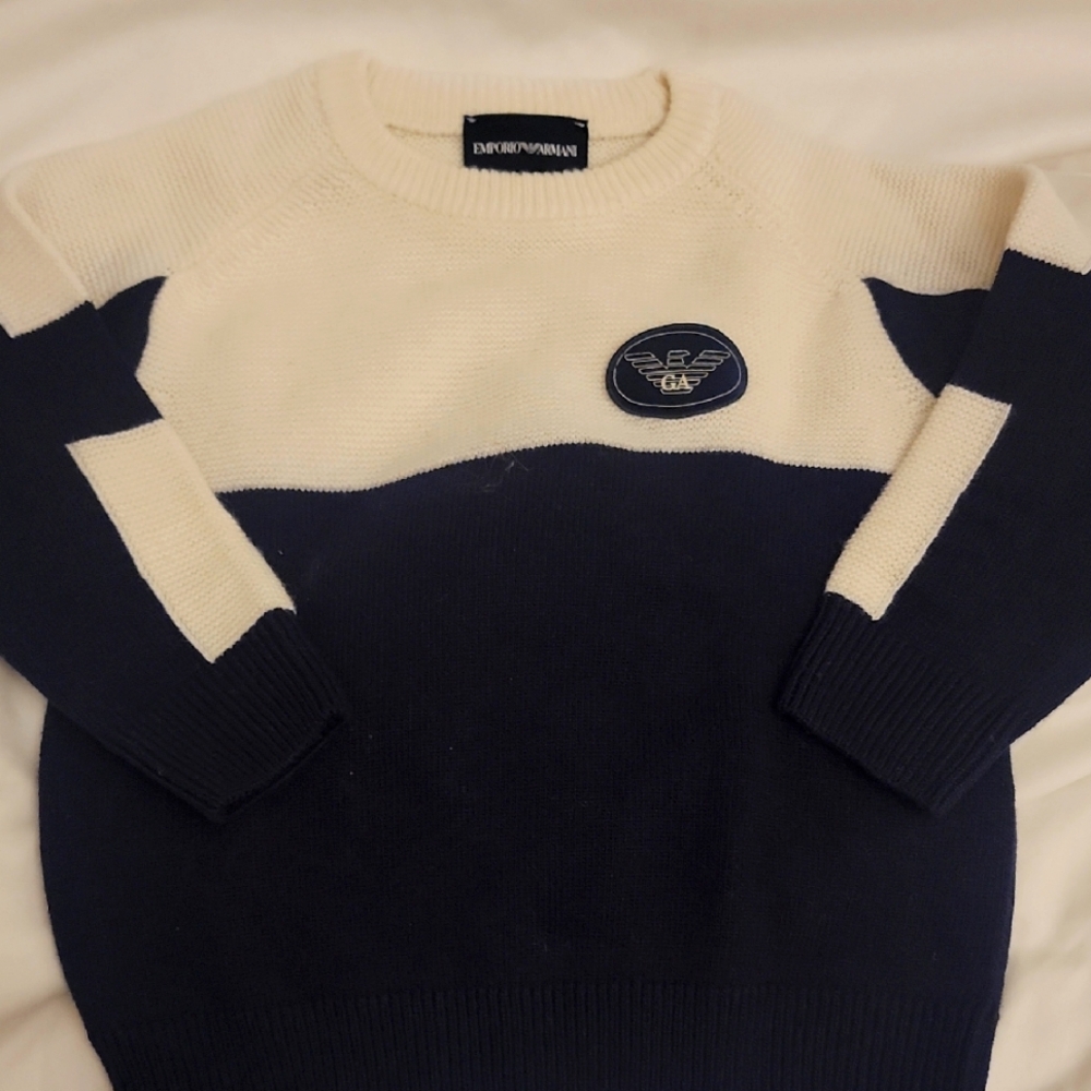 Emporio Armani Boy's Navy and Cream Sweater NWOT